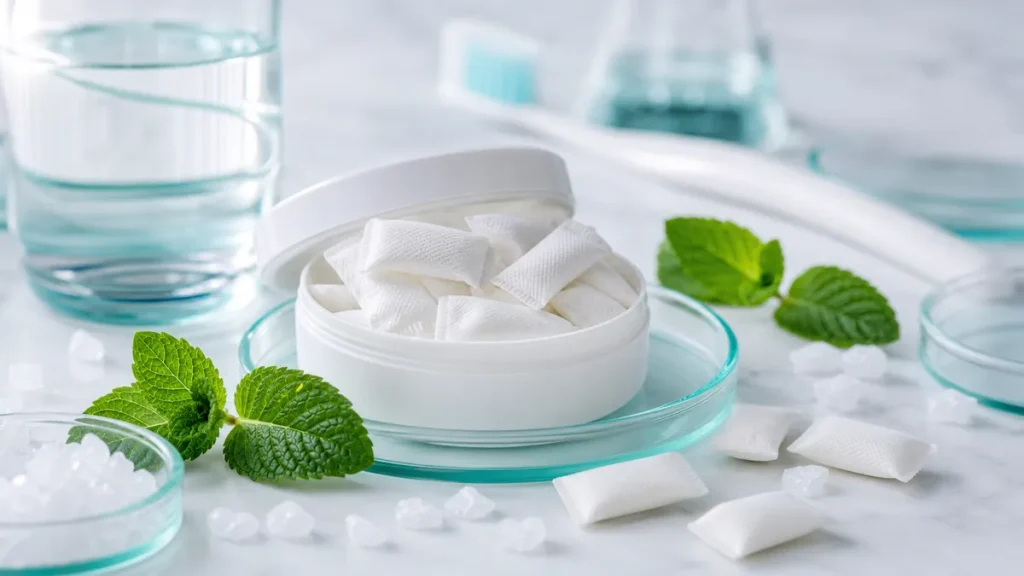 Realistic oral care pouches with mint