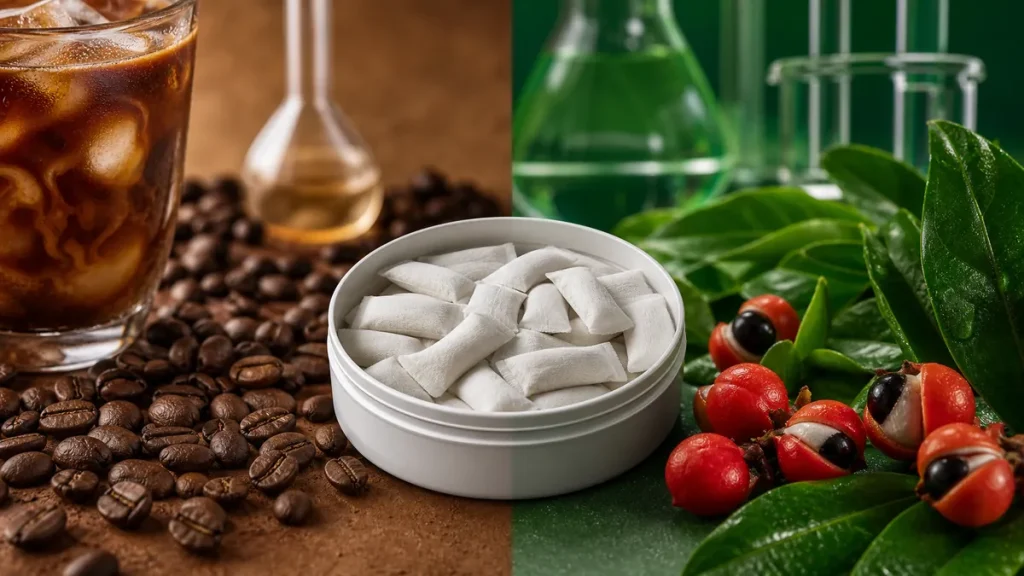 Realistic caffeine and guarana oral pouches