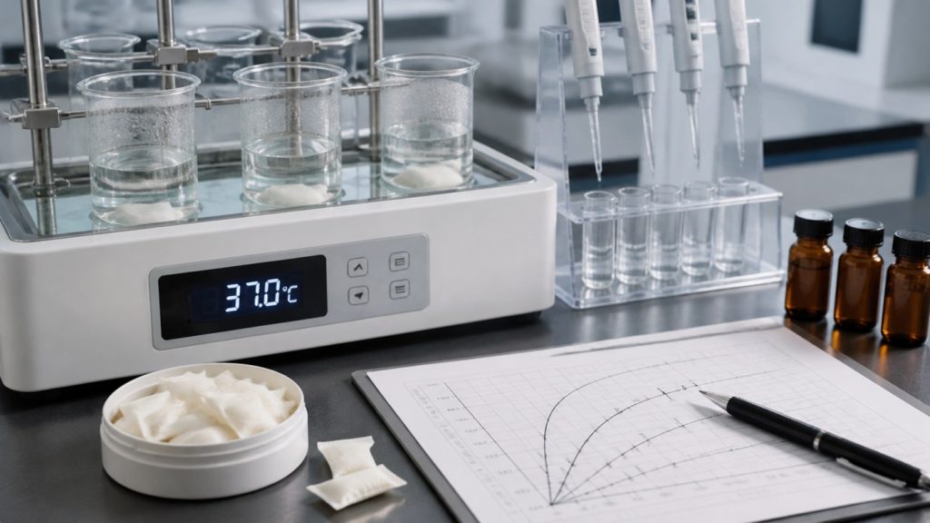 Caffeine oral pouch release profile testing in an analytical laboratory