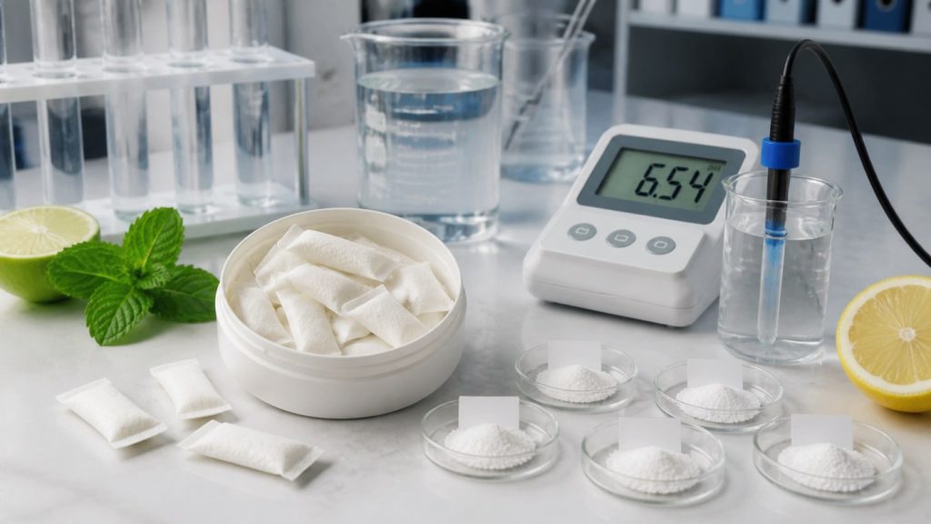 Functional oral pouch pH and buffer formulation testing