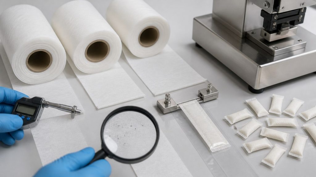 Nonwoven fabric grade comparison for oral pouch mass production
