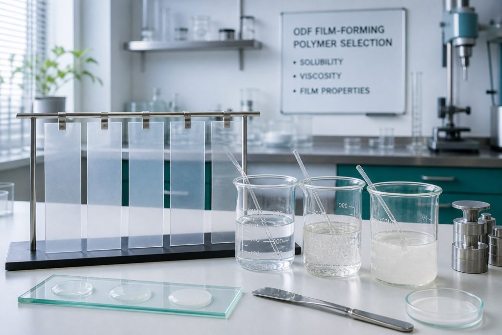 ODF film forming polymer selection with translucent films and laboratory solutions