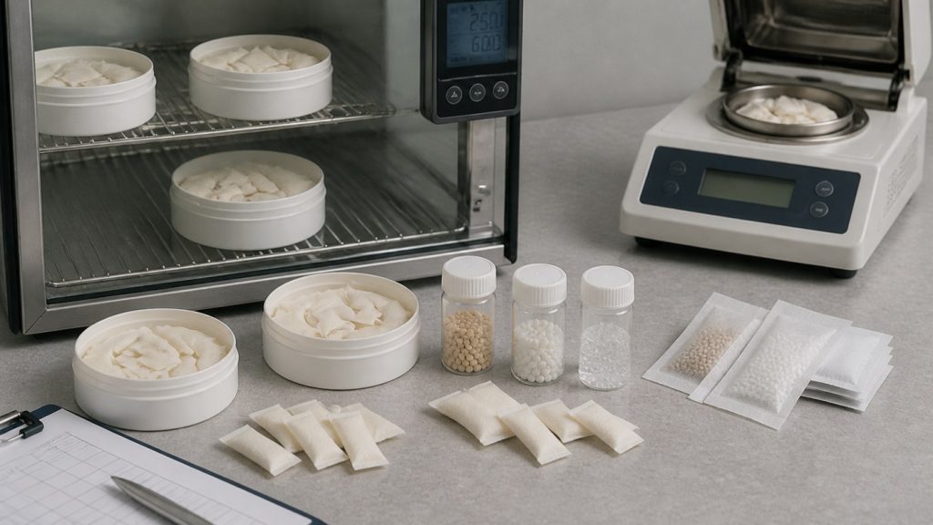 Desiccant selection testing for dry functional oral pouch packaging