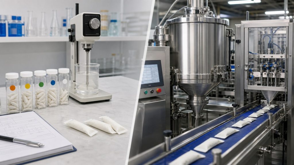 Oral pouch technology transfer from laboratory formula to OEM production
