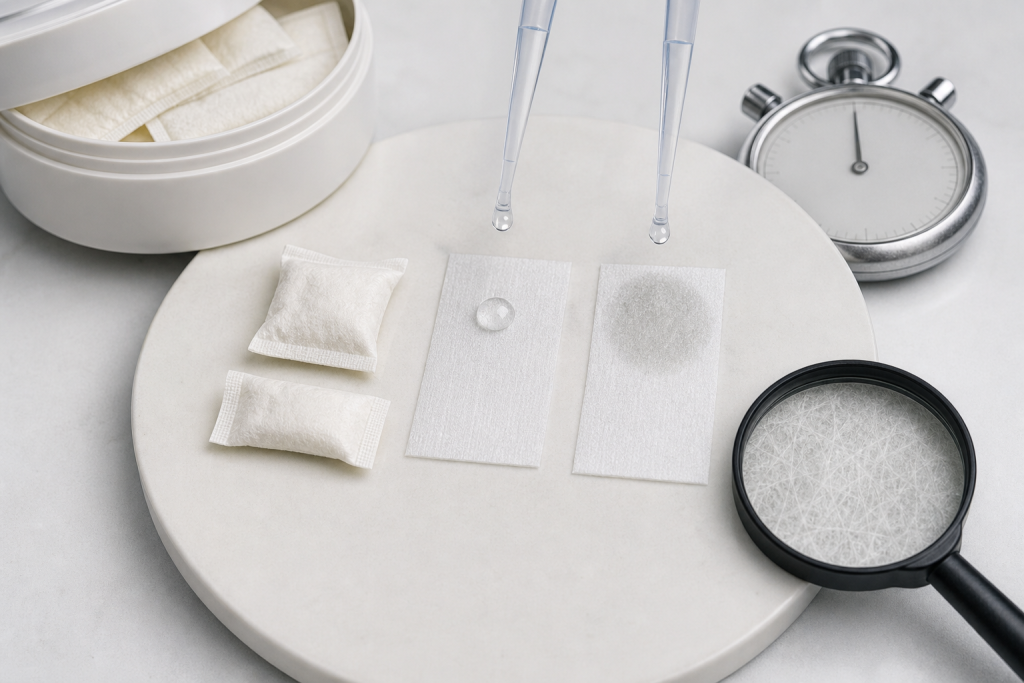 Nonwoven wicking rate comparison for functional oral pouch fabric