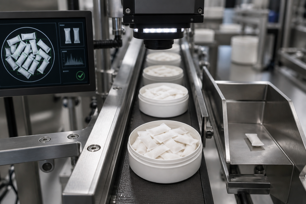 Automated vision inspection for oral pouch count in cans