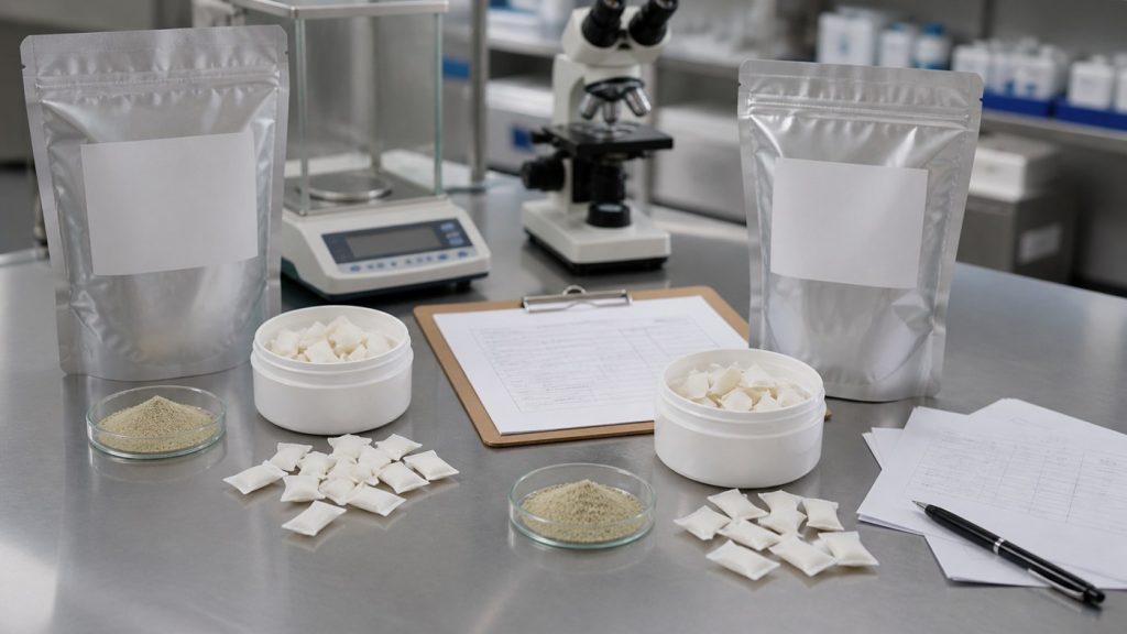 Oral pouch ingredient supplier change control and material comparison