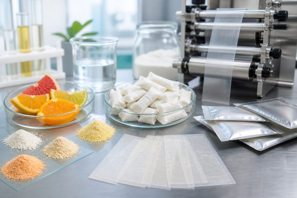 Vitamin enriched orodispersible films with citrus and protective sachets