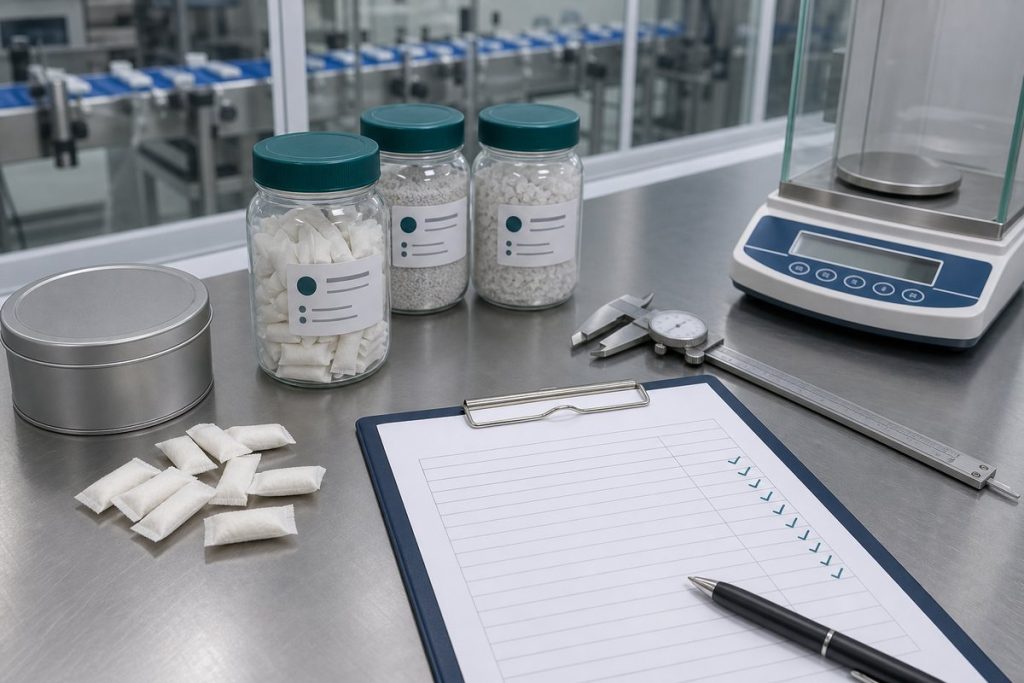 Oral pouch batch documentation and quality control inspection