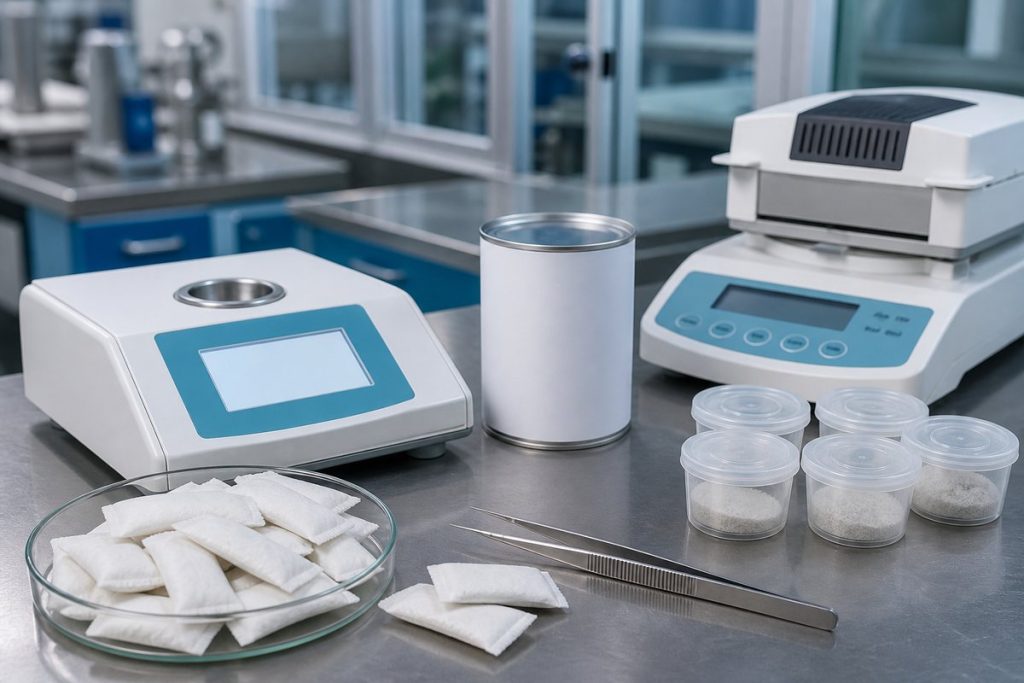 Oral pouch water activity and moisture testing on a factory quality bench